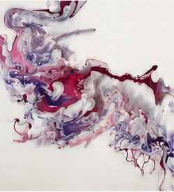 Abstract artwork detail in burgundy, white and soft violet